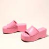 Liyke Sommer Rosa Kilesandaler Dame Plattformsandaler Koselig Lær Peep Toe Slip On Høye Hæler Casual Strand Slidesko Dame