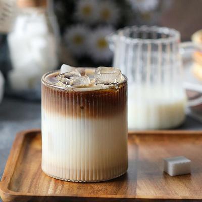 Coffee Glass Cup Japanese Striped Heat-Resistant Milk Coffee  Glass Mug Transparent Water Drinking Cup Kitchen Decor Water Glass