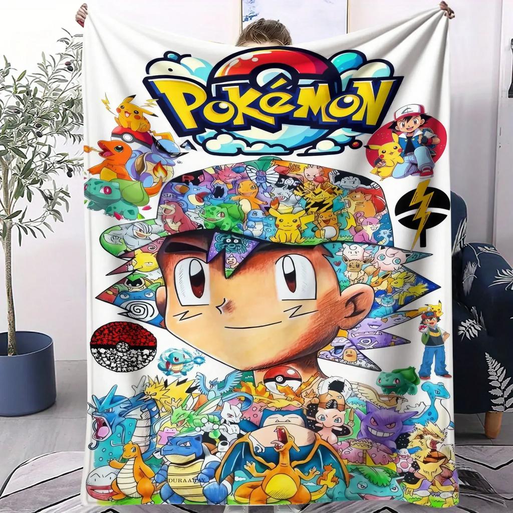 Pokemon Starter Pokemon Scenic Flannel Blanket Cartoon Anime Soft Warm Plush Throw Sofa Bed Couch Cover Camping Travel Fans Gift