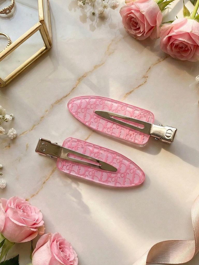 Dior 2 Pièces Pince à Cheveux Transparente Rose avec Logo Barrettes Alligator en Métal Mode Accessoires Cheveux pour Femmes Franges Décor Quotidien
