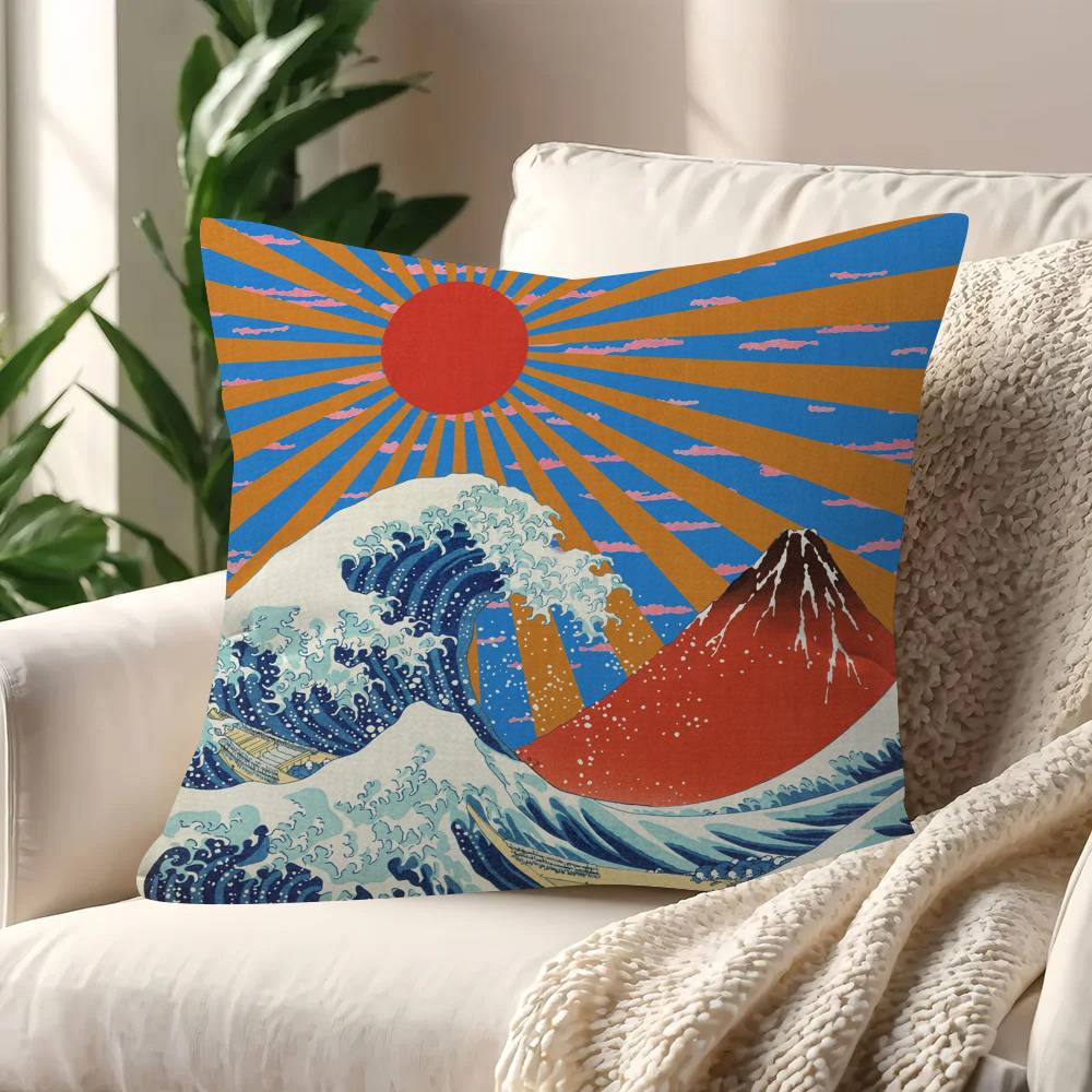 Vintage Hokusai Waves Cushion Cover Inches Farmhouse Decor Home Throw Pillow Covers For Couch Decorations