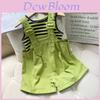 Stylish Summer Girls Two Piece Outfit Set With Trendy Sleeveless Top And Striped Adjustable Suspenders