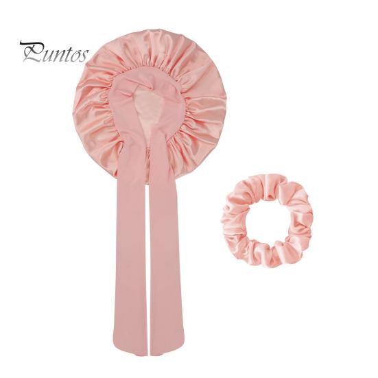 Women Nightcap Satin with Adjustable Elastic Tie Band Hair Protection Bathing Makeup Exercise Hat Sleeping Bonnet Night Sleep Shower Cap