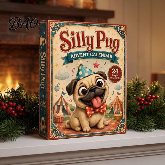 Christmas Advent Calendar 2026 Dog Calendar, 24-Day Acrylic Ornament Set with Mini Puppy Kids Gifts Figures, 2D Flat Tree Hanging Countdown