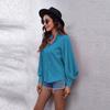 Spring Stand Up Collar Lantern Sleeve Shirt Women's Solid Color Long Sleeved Shirt Chiffon Shirt Blouses & Shirts