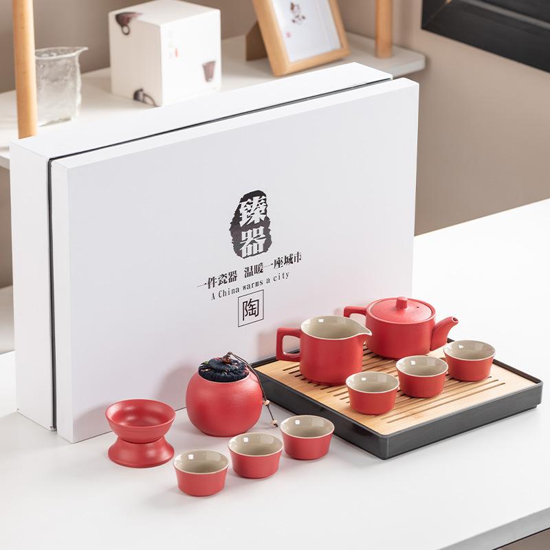 Black Pottery Kung Fu Tea Set Cover Bowl Teapot Tea Cup Tea Set Accessories Complete Tea Tray Business Gifts High-end Gift Box