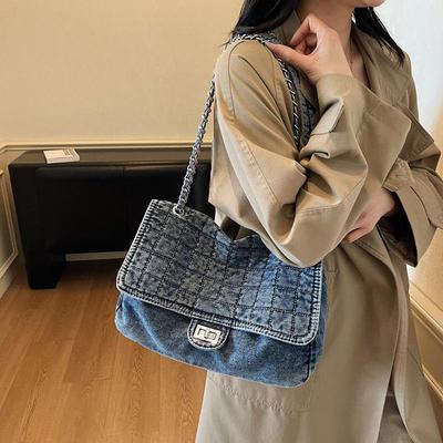 Women's 2025 Fashion Denim Tote: Versatile Chain Shoulder Bag with Large Capacity