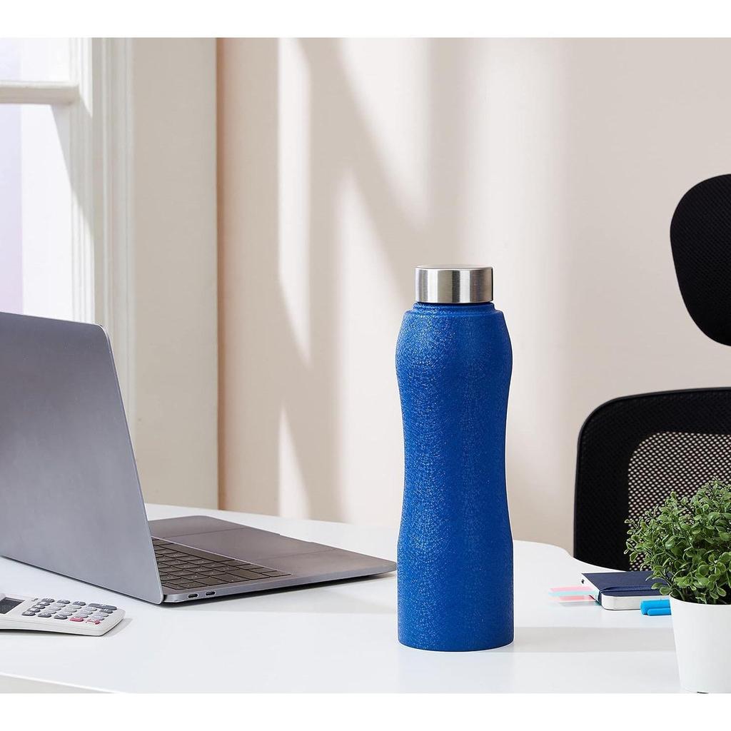 Stainless Steel Water Bottle with Hand Grip and Sipper, Set of 2 | Leak-Proof  | 1000 Ml (Blue)