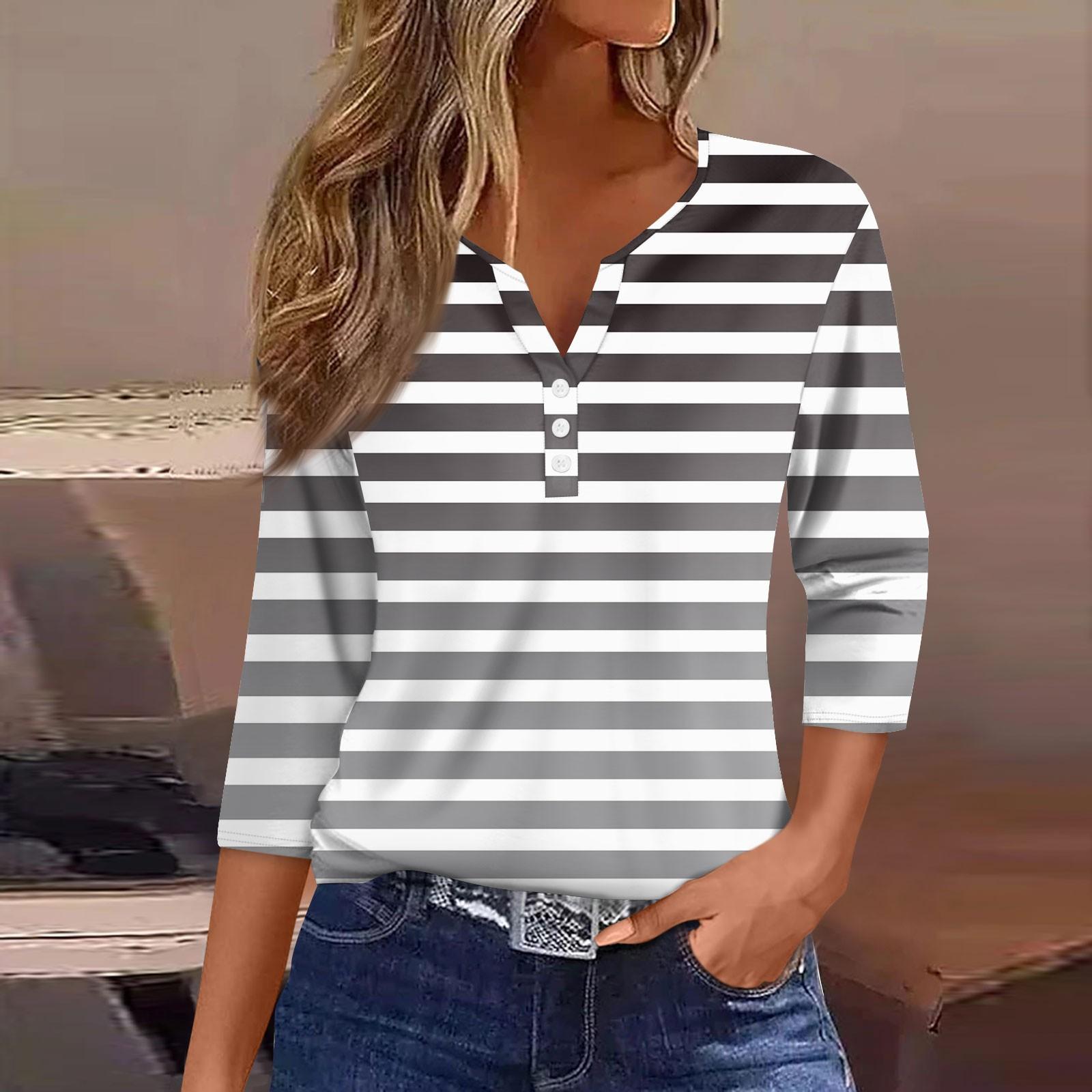 

Жен. Футболка Футболка С принтом Пуговицы Рукав 3/4 Повседневные Выходные Мода Классический Классический V-образный вырез Обычный Верх M