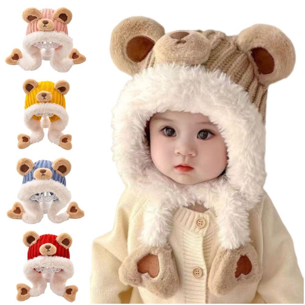 Bear Baby Ear Protection Hat Kawaii Children's Pullover Hats Knitted Warm Hat  for Boys Girls