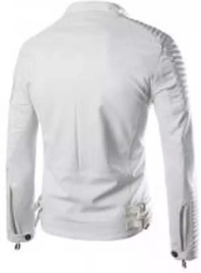 Lambskin Real Leather Handmade Men's Jacket White Stylish Genuine