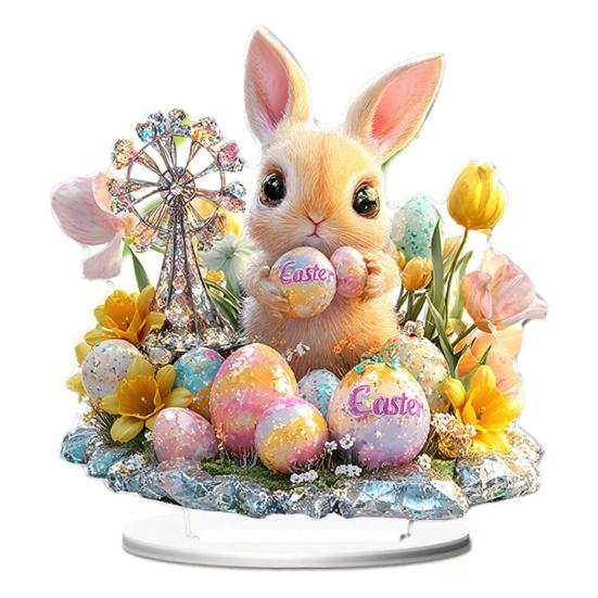 Easter Bunny Acrylic Table Sign 2D Flat Colorful Eggs Rabbit Decoration Home Living Room Valentine's Day Holiday Party Tabletop Ornament