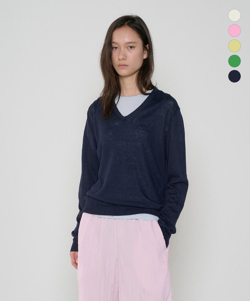 Jeonggamseutyudio Linen Blend V-Neck Kint_5 Color