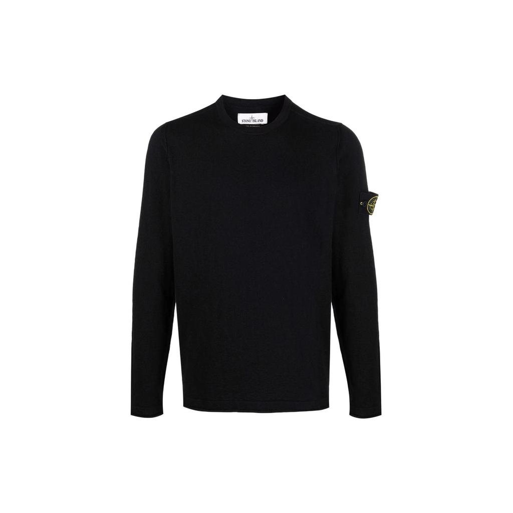 STONE ISLAND Ss22 Compass Patch Solid Color Pullover Sweater Men Sweater Black 7615502B0-V0029