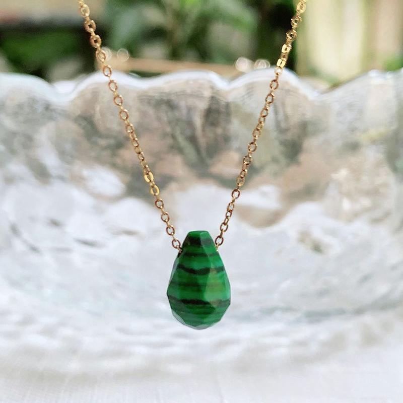 1pc Natural Stone Necklaces for Women Girls Cute Small Water Drop Pendant Stainless Steel Chain Choker Necklace Minimalist
