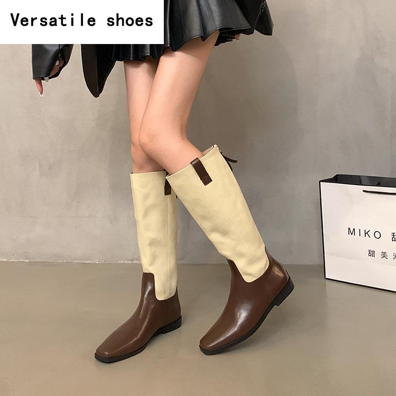 Vintage Women Western Knee High Boots Fashion Mix Colors Shoes Autumn Winter Laides Concise Long Botas De Mujer