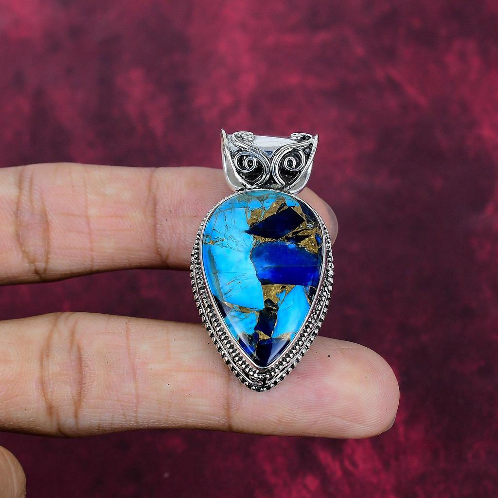 Copper Lapis Turquoise Handmade Gemstone Pendant, 925 Solid Sterling Silver Pendant Antique Jewelry, Love Forever Gift
