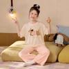 Cute Cartoon Family Matching Pajamas Set Girls Moms Soft Tencel Short Sleeve Long Pants Sleepwear