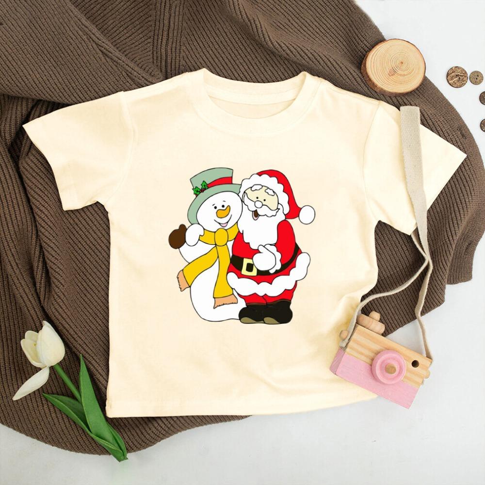 Santa Printed Christmas Kids Shirt Christmas Party Boys Girl Outfit Child Retro Short Sleeve T-shirt Toddler Xmas Holiday Shirts