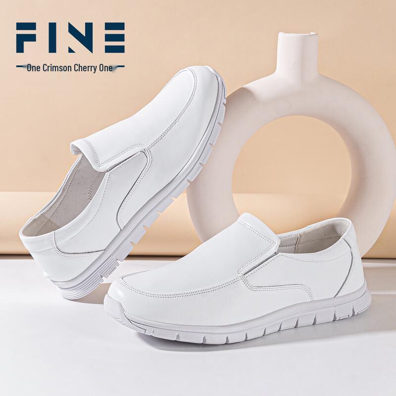 Men s Feying White Leather Comfort Work Shoes 41