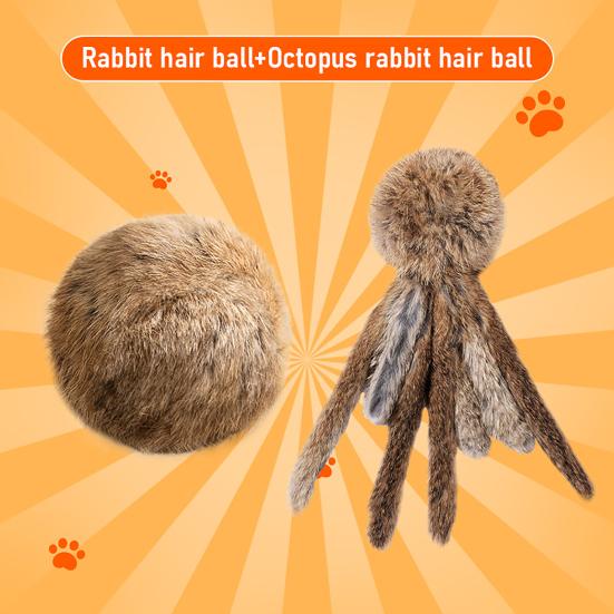 2Pcs Furry Ball Cat Toys Faux Rabbit Fur Cat Kicker Toys Natural Gall Fruit