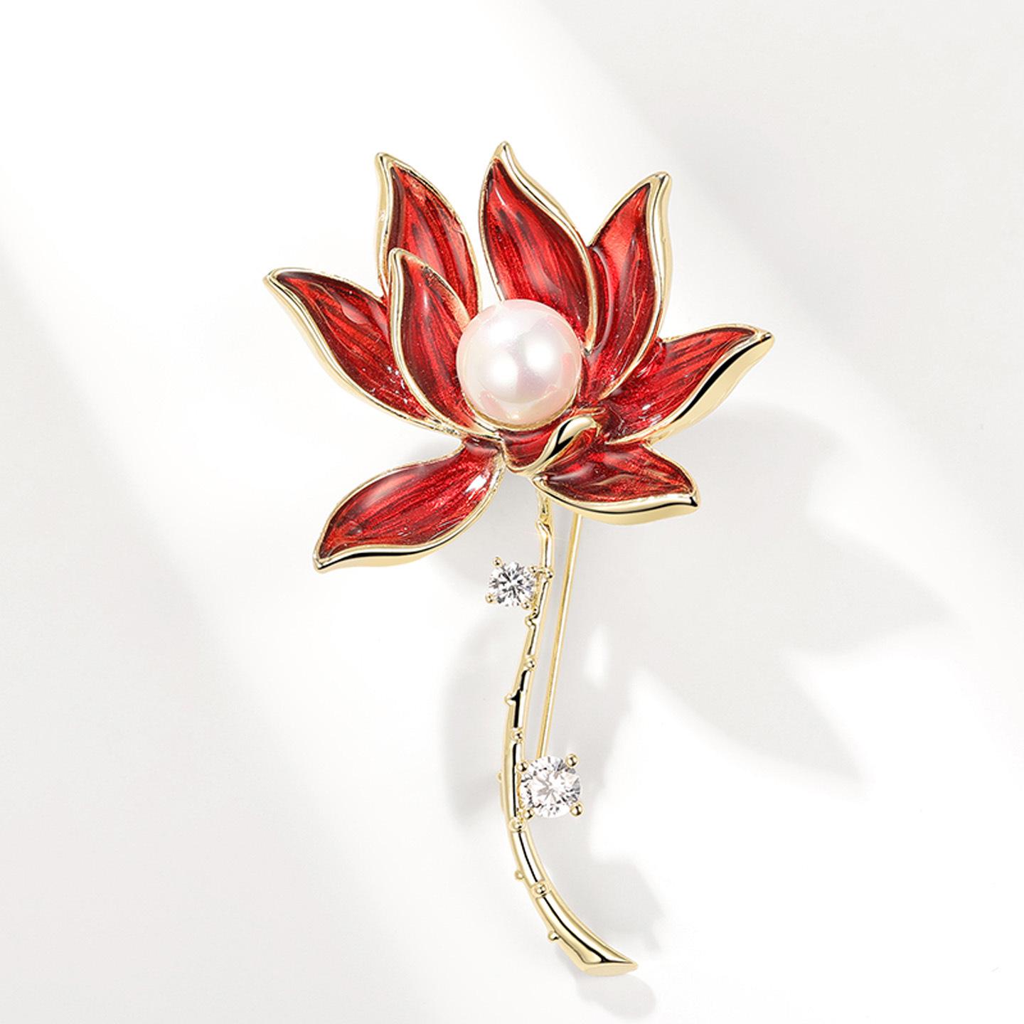 Bo Xin Yun Retro Pearl Lotus Brooch - Elegant Chinese Style Women s Lapel Pin Accessory