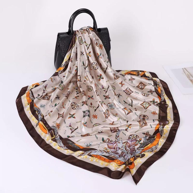 New 90 * CM Satin Square Scarf, Women's Headscarf, Scarf CO Contrasting Color Shawl Striped Simple Model