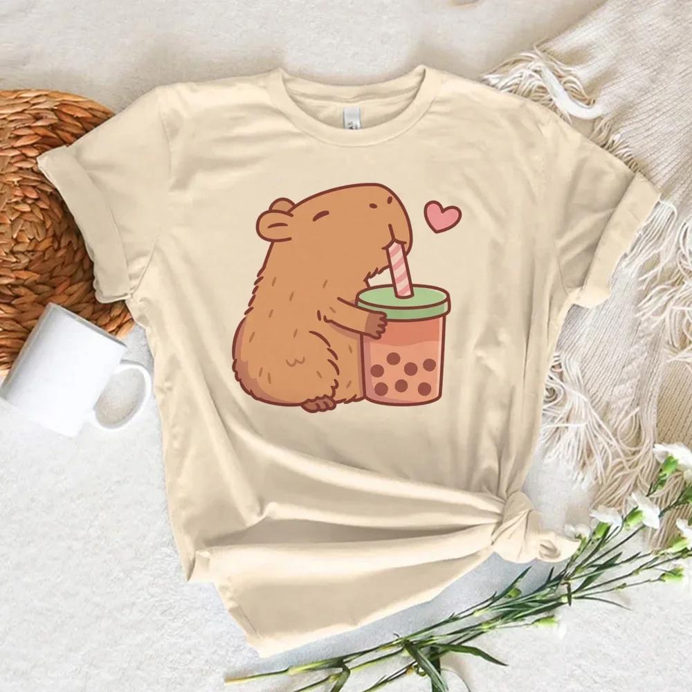 Funny Anime Capybara T Shirt Women Soft Fabric Tshirt Female Anime Clothing T-shirt Girls Capibara Tee Tshirt Graphic Tops