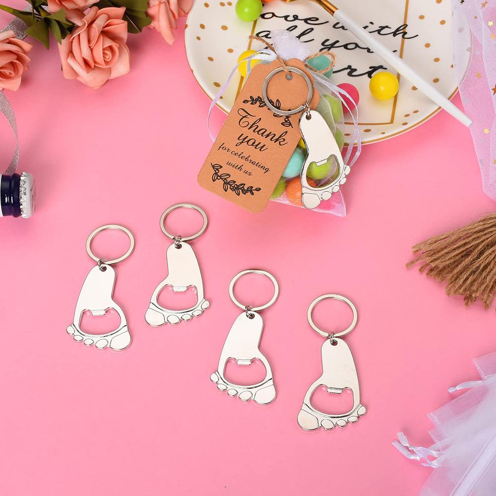 50pcs Footprint Bottle Opener Set With Organza Bags Tags Jute Twine Shower Favors For Guest