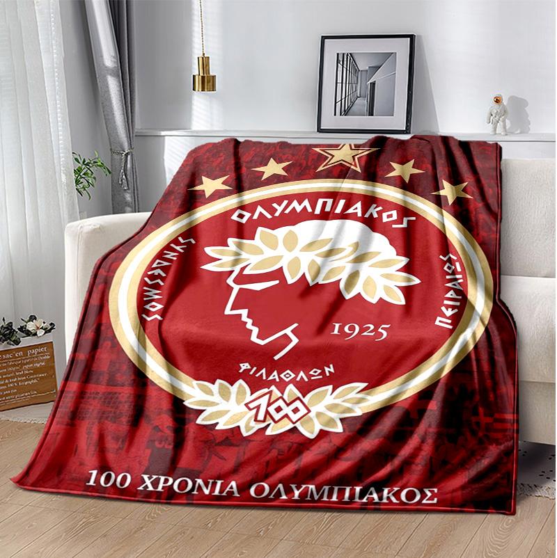 Olympiacos Fc Flannel Blanket Soft Warm All-Season Throw, Design for Camping, Car Travel, Hiking Sofa, Bed, Office Perfect Gift for Parties