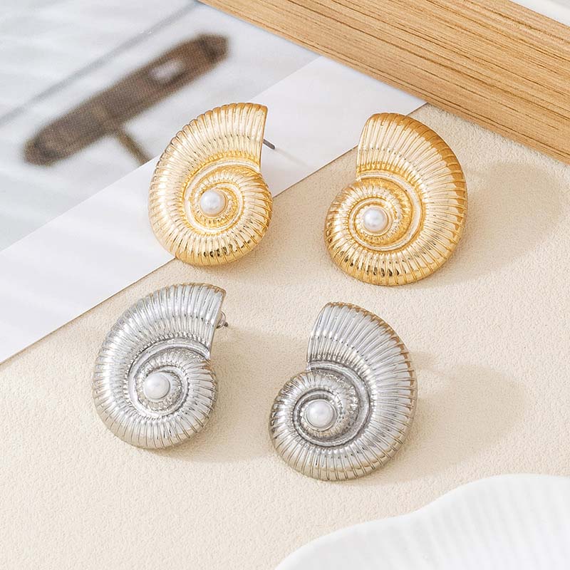 Punk Metall Spiral Schneckenform Ohrstecker für Frauen Vintage Goldfarbe Unregelmäßige Klobige Piercing-Ohrringe Zirkon Geschenk 2025