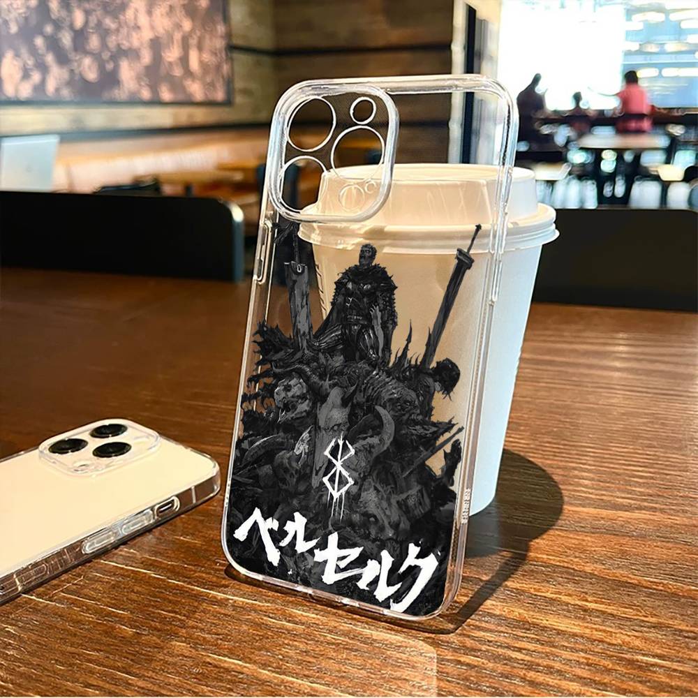 CUSTODIA TELEFONO ANIME GIAPPONESE B-Berserk Cool Per iPhone17,16,15,14,13,12,11 Plus,Pro Max Cover Trasparente Morbida