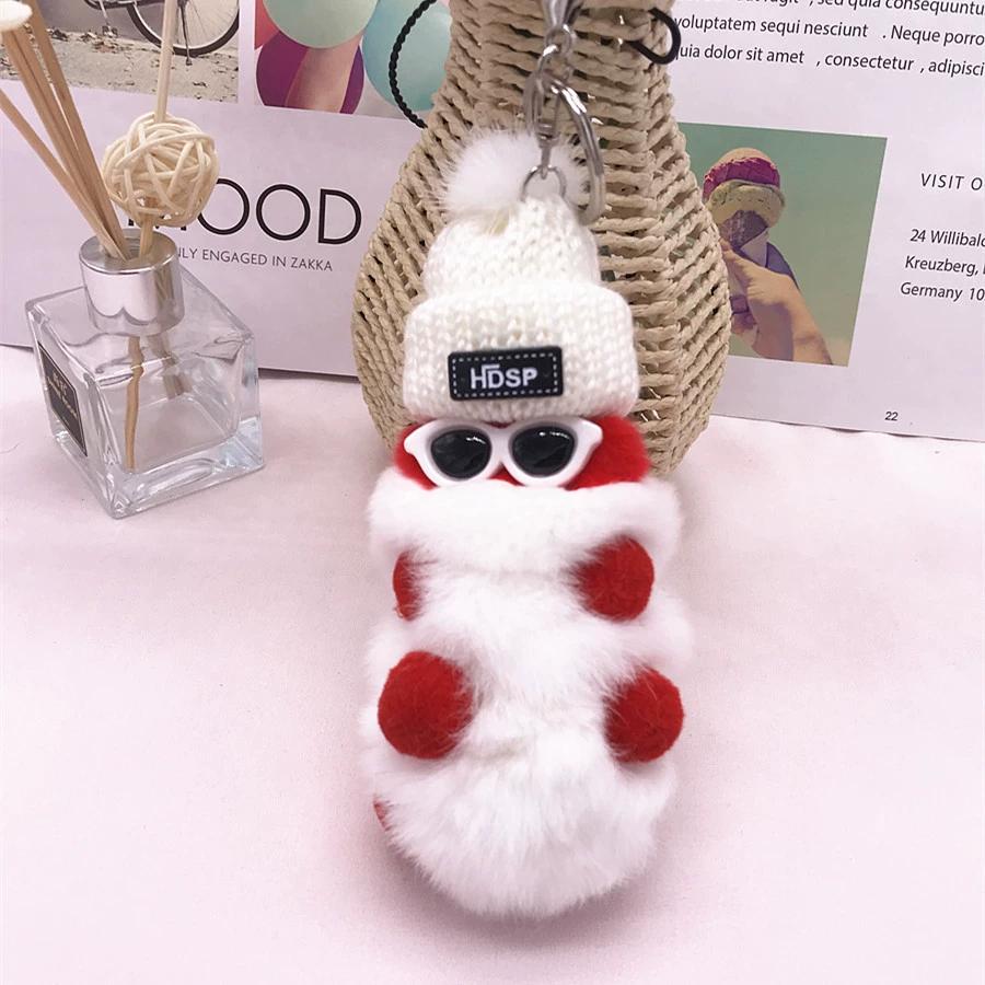 Rex Rabbit Colorful Caterpillar Plush Bag Pendant Keychain Creative Cute Female Mink Jewelry Gift