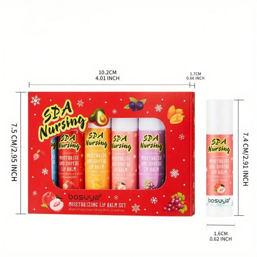 6pcs Fruit Flavored Lip Balm Holiday Gift Box Deep Moisturize Lips Say Goodbye To Dryness Suitable For All Skin Types