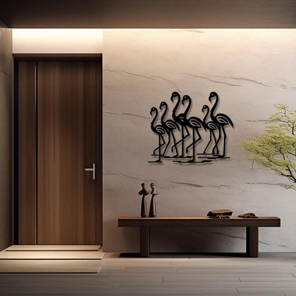 Minimalist Flamingo Metal Wall Art Black Silhouette Sculpture Modern Home Office Lake House Decor