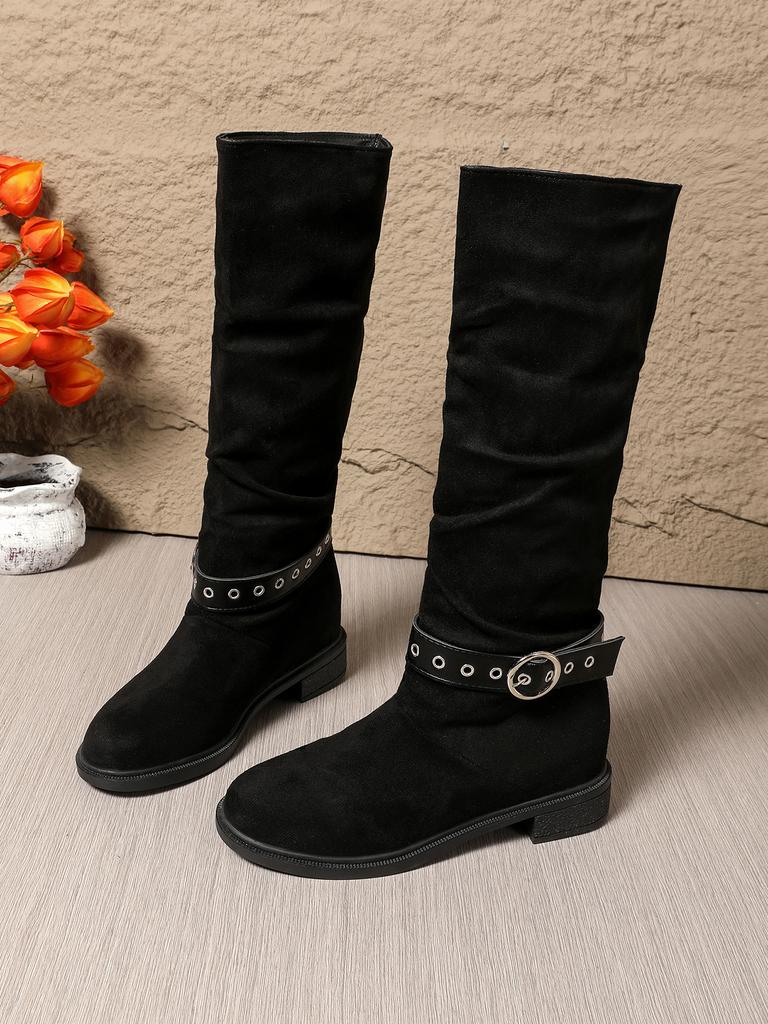 Außenhandel Übergröße Leopardenmuster Hoher Schaft bis Knie Mode Stiefel 2025 Herbst und Winter Blockabsatz Runde Spitze Damenstiefel Lagerware