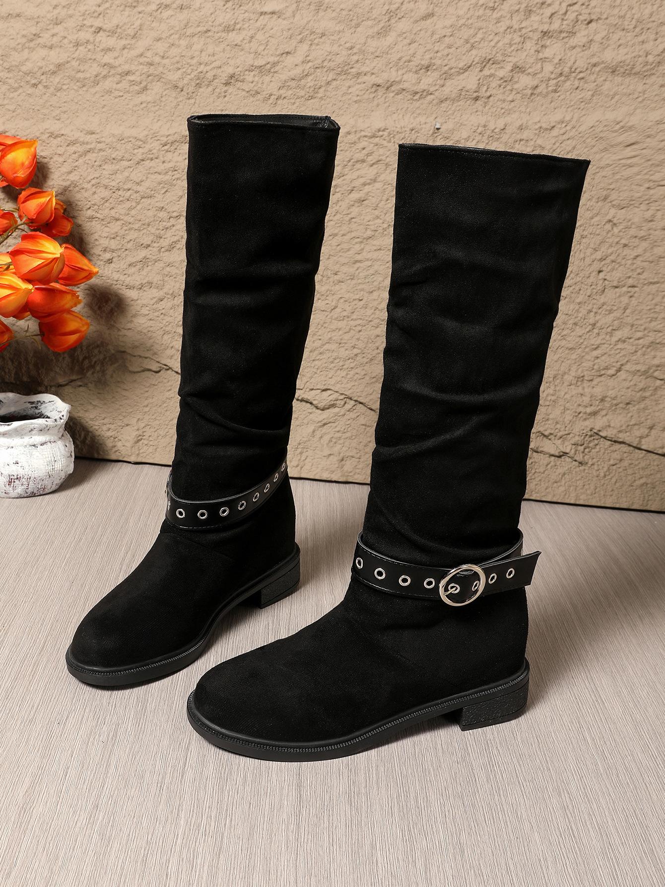 

Внешняя торговля большой размер леопардовый принт высокий голенище до колена модные ботинки 2025 осень и зима квадратный каблук круглый носок женские ботинки в наличии 43 чёрный