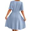 Summer Casual V Neck Short Sleeve A Line Midi Dress Women Solid Color Fashion Dress