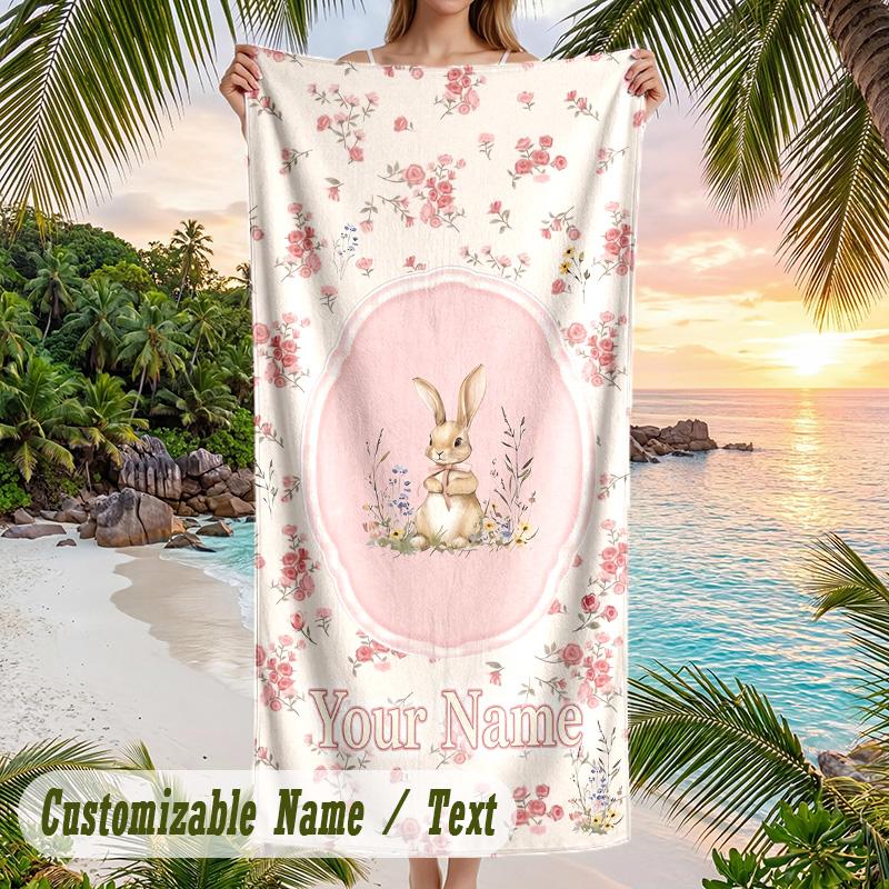 Peter Rabbit Beach Towel, Personalized Custom Text, Quick Dry Soft Large Towel For Swimming Pool Travel