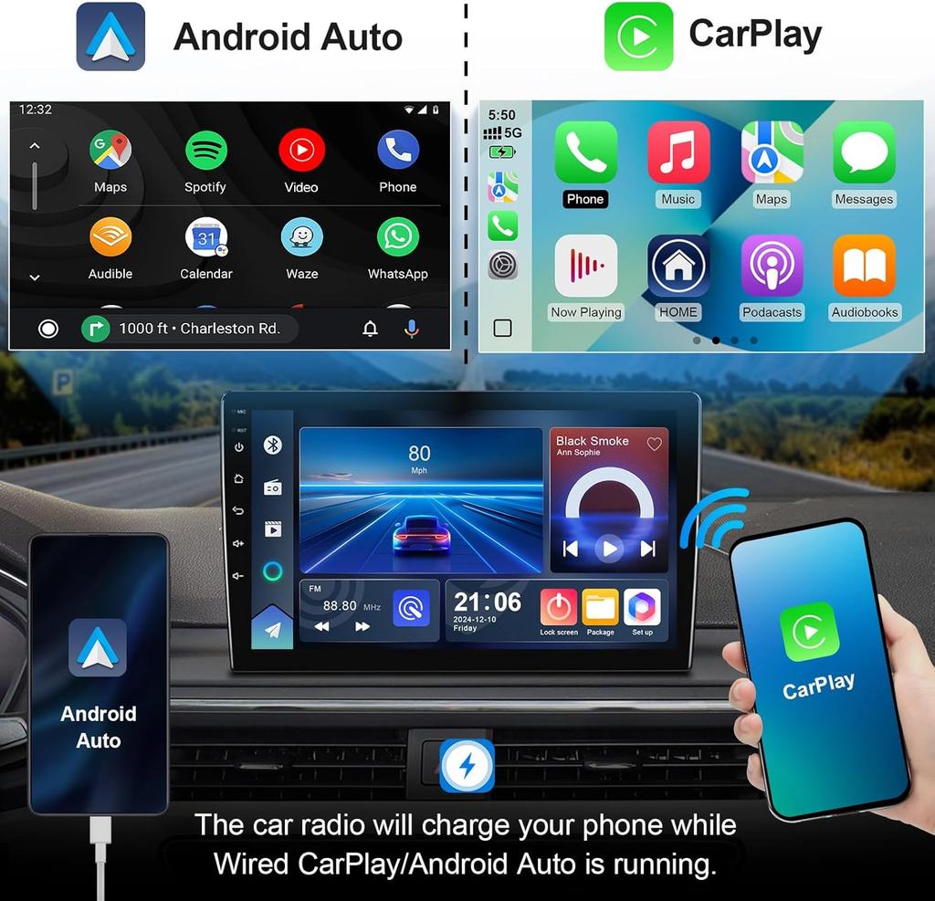 Android 14 Dobbel Din Bilstereo 9' Berøringsskjerm for Honda CR-V 2007-2011 med Trådløs CarPlay, Android Auto, GPS, Bluetooth, FM