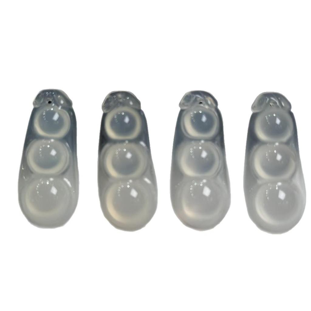 Natural Ice White Chalcedony Four Seasons Bean Pendant with White Agate Lucky Charm