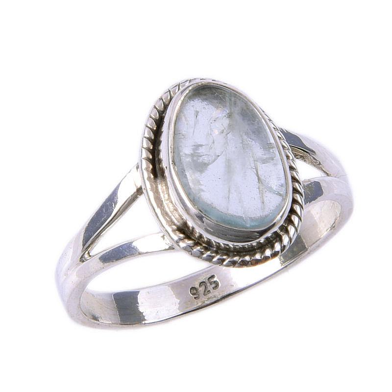 Natural Aquamarine Gemstone Handmade 925 Solid Sterling Silver Ring Size 7 N1c99