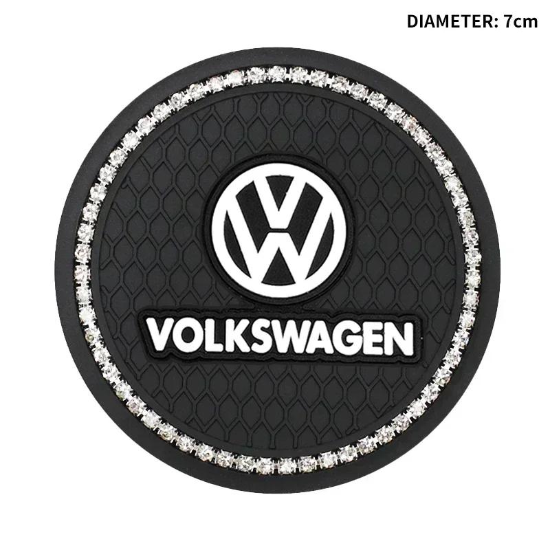 Nuovo set da 2 pezzi Tappetino Antiscivolo per Tazza d'Acqua per Auto con Diamanti e Strass in Silicone per Volkswagen VW Scirocco Jetta Beetle Golf CC Sharan T