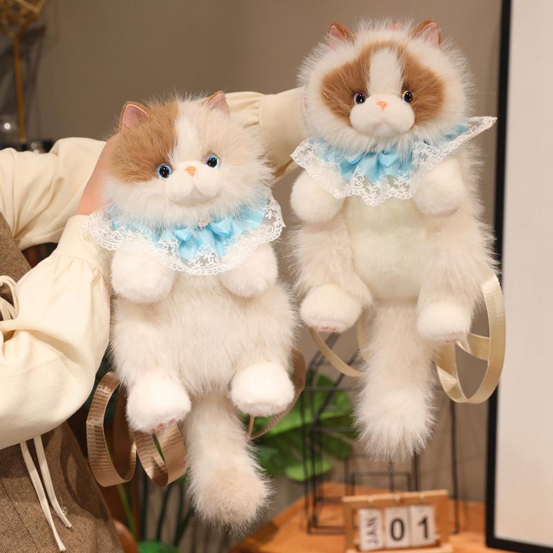1Pcs Women Bow Cat Plush Bags Cute Realistic Ragdoll Backpacks Small Capacity Daypacks Lolita Personalized Gifts For Girls