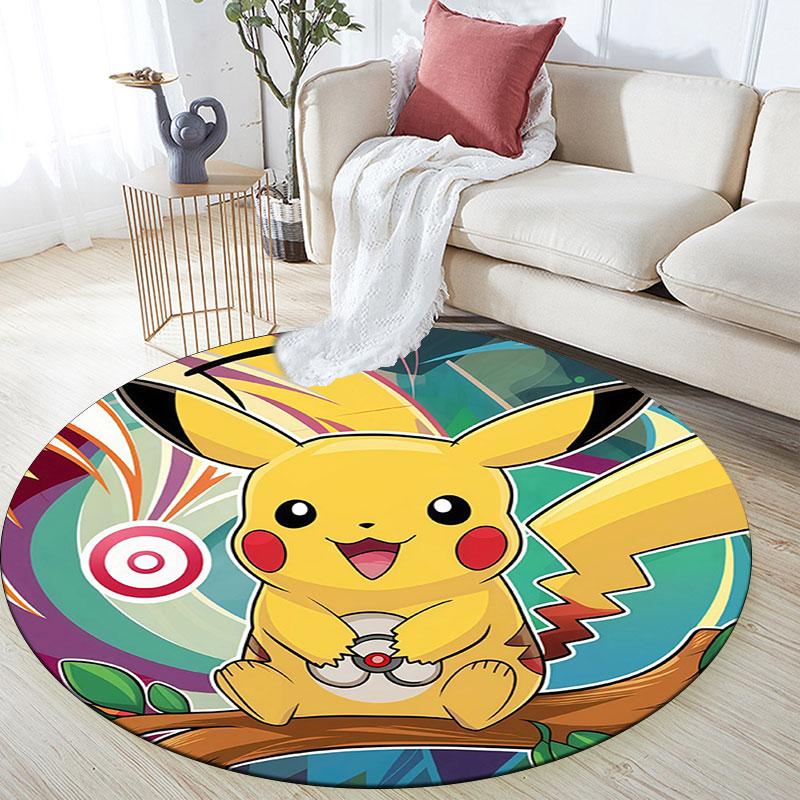 Pikachu,Round Area Rug,Carpet Rug for Living Room Bedroom Sofa Playroom Decor,Non-slip Floor Mat