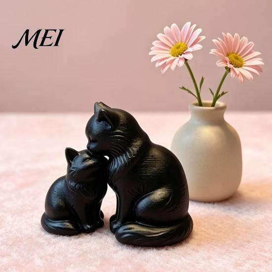Minimalist Desk Accessories 3D Printed Cat Figurine, Cute Mother And Baby Kitten Statue, Weighted Desktop Figurine Animal Ornament for Home,