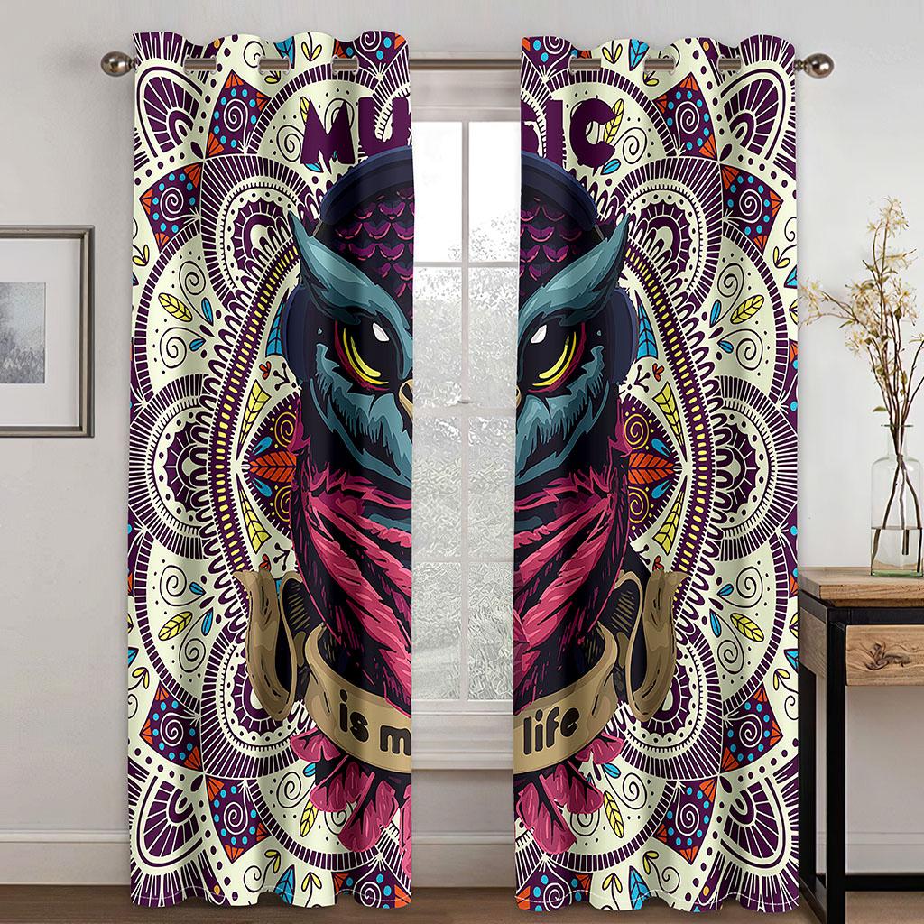 Living Room Blackout Curtain Owl Theme Window Curtains 3D Printed Bedroom Darkening Drapes  Cortinas Para La Sala