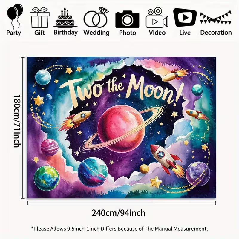 

2D Two The Moon Space Rocket Backdrop 2nd Birthday Photo Booth 47.2x31.5inch/120*80cm