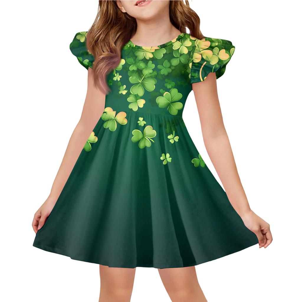 Girls' Summer Princess Dress - A-Line T-Shirt Dress St. Patrick's Day
