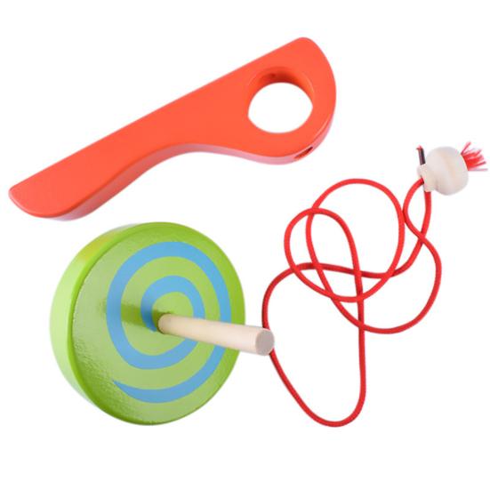 EDC Classic Wooden Peg Top Spinning Gyro with Launcher Rope Children Play Toy Gift